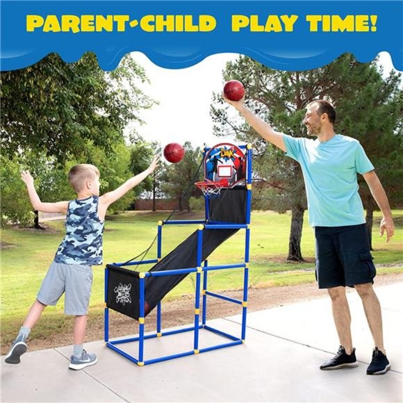 Kids Arcade Basketball Game Set with 4 Balls and Hoop for Kids Indoor Outdoor - Picture 6 of 7